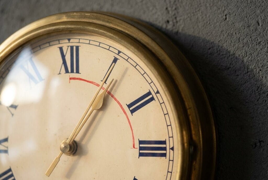 Brass clock face with red arc marking the 7-business-day super payment window